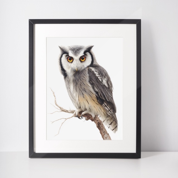 Watercolor Northern White-Faced Owl Portrait Wall Art Print Poster, Unframed - Picture 3 of 6